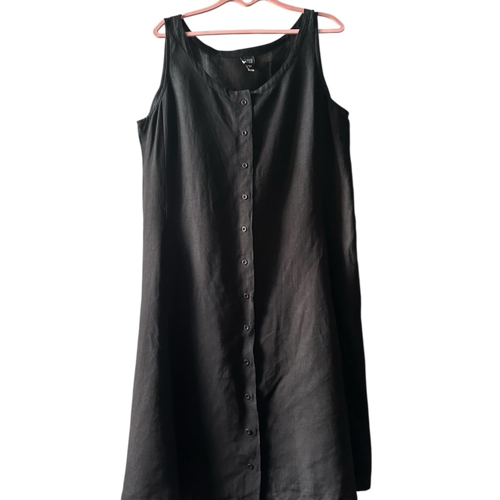 Eileen Fisher 100% linen Black Sleeveless Button-Down Dress - Picture 3 of 7